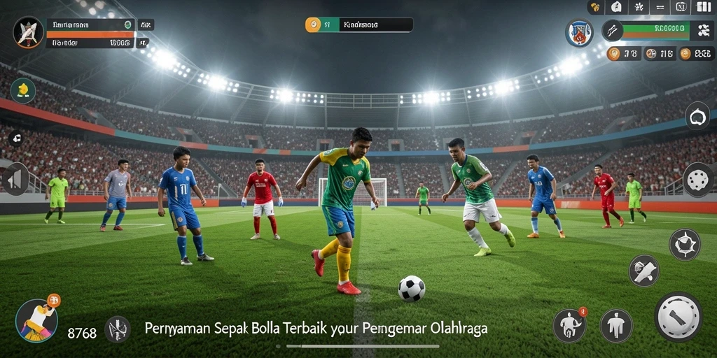 Screenshot utama 8768 menampilkan aksi mendebarkan dalam permainan sepak bola.