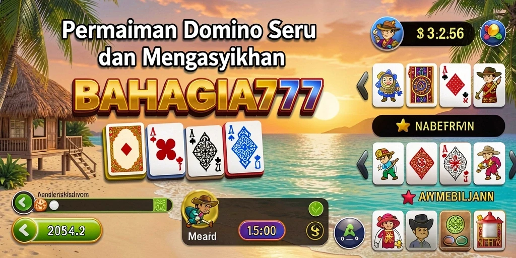 Screenshot utama BAHAGIA777 menampilkan gameplay Domino yang seru dan menarik.