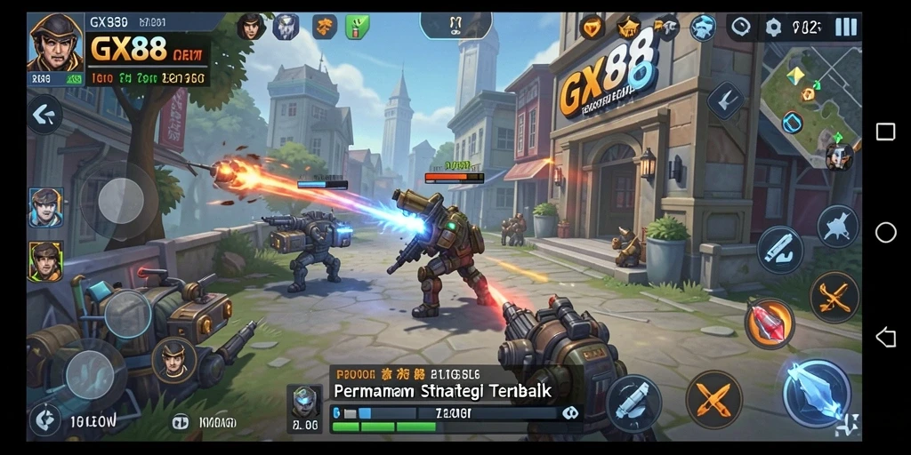Screenshot gameplay GX88 menampilkan pertempuran strategis yang mendebarkan.