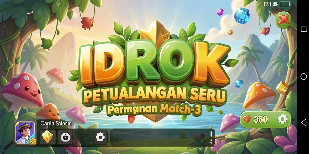 Tampilan screenshot IDROK menunjukkan gameplay seru dengan desain Match-3 yang menarik.