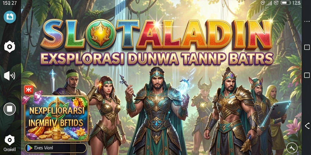 Screenshot gameplay <strong>SLOTALADIN</strong> menunjukkan eksplorasi dunia yang luas dan interaksi karakter.
