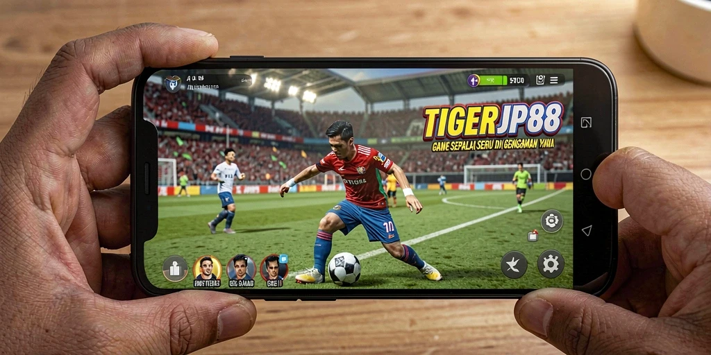 Tampilan utama gameplay TIGERJP88 dengan aksi sepak bola seru.