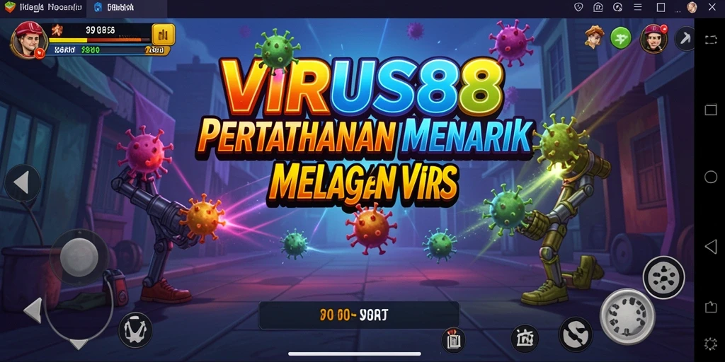 Tampilan menarik dari gameplay Tower Defense di VIRUS88.