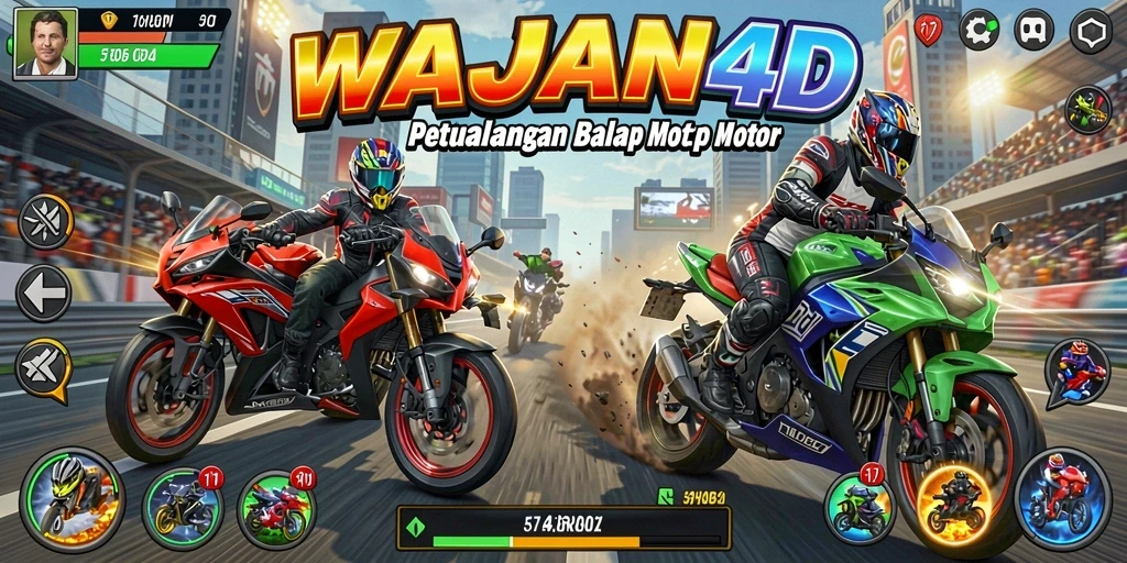 Screenshot gameplay balapan motor dari WAJAN4D yang seru.